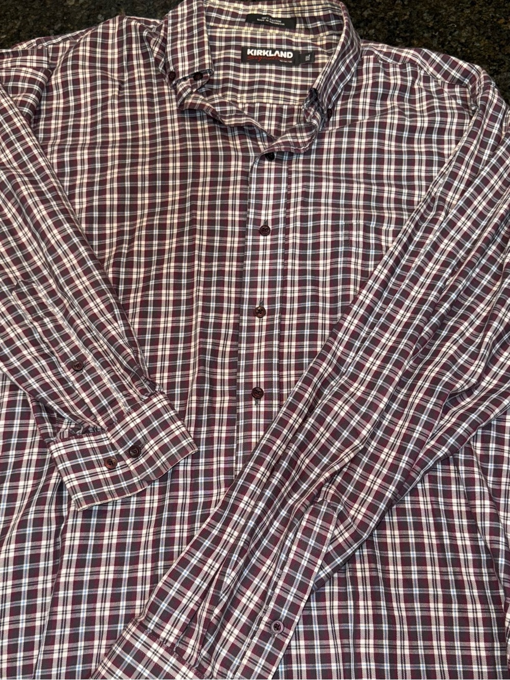Kirkland Signature Burgundy Black White Twill Sport Shirt button down XXL